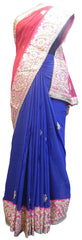 SMSAREE Red & Blue Designer Wedding Partywear Georgette (Viscos) Gota Pearl & Zari Hand Embroidery Work Bridal Saree Sari With Blouse Piece E607