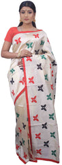 SMSAREE White Designer Wedding Partywear Silk Thread & Aplick Work Hand Embroidery Work Bridal Saree Sari With Blouse Piece E678