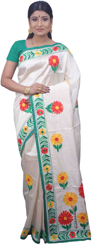 SMSAREE White Designer Wedding Partywear Silk Thread Hand Embroidery Work Bridal Saree Sari With Blouse Piece E687