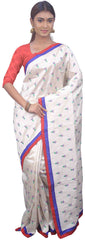 SMSAREE White Designer Wedding Partywear Silk Thread Hand Embroidery Work Bridal Saree Sari With Blouse Piece E688