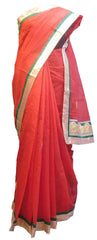 SMSAREE Red Designer Wedding Partywear Supernet (Cotton) Zari & Gota Hand Embroidery Work Bridal Saree Sari With Blouse Piece E818