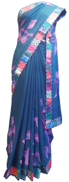 SMSAREE Green Designer Wedding Partywear Georgette (Viscos) Thread & Cutdana Hand Embroidery Work Bridal Saree Sari With Blouse Piece E839