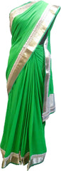 SMSAREE Green Designer Wedding Partywear Georgette (Viscos) Thread Zari Cutdana Bullion & Stone Hand Embroidery Work Bridal Saree Sari With Blouse Piece E868