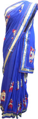 SMSAREE Blue Designer Wedding Partywear Georgette (Viscos) Thread Hand Embroidery Work Bridal Saree Sari With Blouse Piece E953