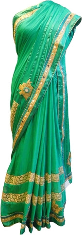 SMSAREE Turquoise Designer Wedding Partywear Chiffon Zari Gota & Stone Hand Embroidery Work Bridal Saree Sari With Blouse Piece E955