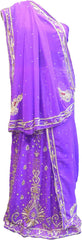 SMSAREE Purple Designer Wedding Partywear Georgette Cutdana Zari Beads & Stone Hand Embroidery Work Bridal Lahenga Dupatta Ghaghra Choli Bari Ki Til With Blouse Piece F110
