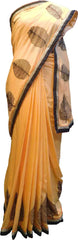 SMSAREE Peach Designer Wedding Partywear Satin (Silk) Thread & Zari Hand Embroidery Work Bridal Saree Sari With Blouse Piece F220