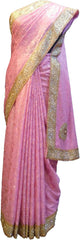 SMSAREE Pink Designer Wedding Partywear Brasso Stone Zari & Beads Hand Embroidery Work Bridal Saree Sari With Blouse Piece F227