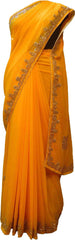 SMSAREE Peach Designer Wedding Partywear Georgette Stone Bullion & Beads Hand Embroidery Work Bridal Saree Sari With Blouse Piece F232
