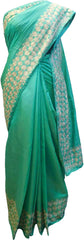 SMSAREE Green Designer Wedding Partywear Silk (Vichitra) Zari Hand Embroidery Work Bridal Saree Sari With Blouse Piece F275