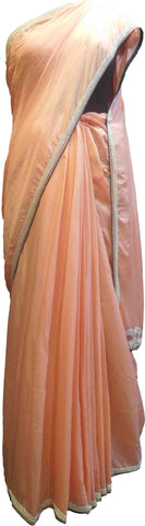 SMSAREE Peach Designer Wedding Partywear Dola Silk Cutdana Sequence & Pearl Hand Embroidery Work Bridal Saree Sari With Blouse Piece F415