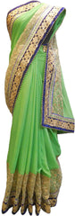 SMSAREE Green Designer Wedding Partywear Georgette (Viscos) & Net Pearl Sequence Thread & Zari Hand Embroidery Work Bridal Saree Sari With Blouse Piece F477