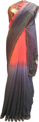 SMSAREE Black & Red Designer Wedding Partywear Georgette (Viscos) Cutdana Stone Thread & Bullion Hand Embroidery Work Bridal Saree Sari With Blouse Piece F481