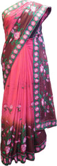 SMSAREE Gajari & Brown Designer Wedding Partywear Chiffon Thread Hand Embroidery Work Bridal Saree Sari With Blouse Piece F498