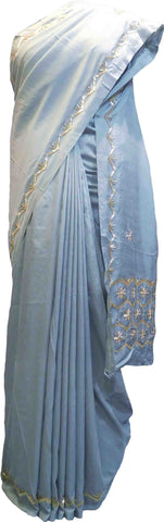 SMSAREE Grey Designer Wedding Partywear Silk Cutdana Beads & Pearl Hand Embroidery Work Bridal Saree Sari With Blouse Piece F505