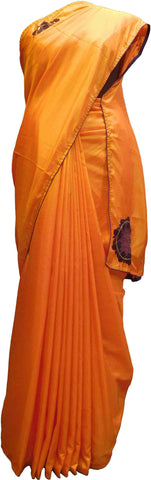 SMSAREE Yellow Designer Wedding Partywear Sana Silk Thread & Beads Hand Embroidery Work Bridal Saree Sari With Blouse Piece F509
