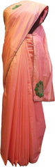 SMSAREE Peach Designer Wedding Partywear Sana Silk Thread & Beads Hand Embroidery Work Bridal Saree Sari With Blouse Piece F510