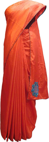 SMSAREE Red Designer Wedding Partywear Sana Silk Thread & Beads Hand Embroidery Work Bridal Saree Sari With Blouse Piece F511