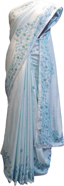 SMSAREE Blue Designer Wedding Partywear Silk Beads Sequence & Thread Hand Embroidery Work Bridal Saree Sari With Blouse Piece F520