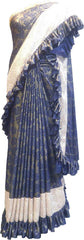 SMSAREE Blue Designer Wedding Partywear Georgette Frill Pattern Bridal Saree Sari With Blouse Piece F528