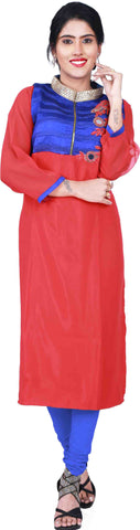 SMSAREE Red & Blue Designer Casual Partywear Georgette Viscos Thread Stone Mirror & Zari Hand Embroidery Work Stylish Women Kurti Kurta With Free Matching Leggings GKB164