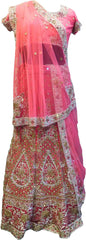 SMSAREE Pink Designer Wedding Partywear Net Cutdana Zari Beads Mirror Bullion & Stone Hand Embroidery Work Bridal Lahenga Dupatta Ghaghra Choli Bari Ki Til With Blouse Piece F006
