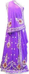 SMSAREE Purple Designer Wedding Partywear Georgette Cutdana Zari Beads & Stone Hand Embroidery Work Bridal Lahenga Dupatta Ghaghra Choli Bari Ki Til With Blouse Piece E986