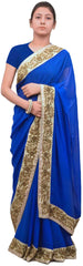 Blue Designer Georgette (Viscos) Hand Embroidery Work Sari Saree
